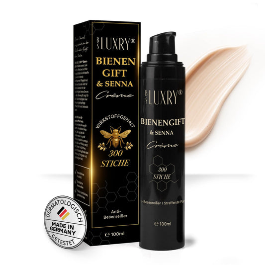 BS Luxry® Bienengift & Senna Creme 100 ml – Bienengiftsalbe gegen Besenreiser, Cellulite, Arthrose & Krampfadern – Pflege für empfindliche Haut & Bindegewebe – 300 Bienenstiche Wirkstoffkomplex