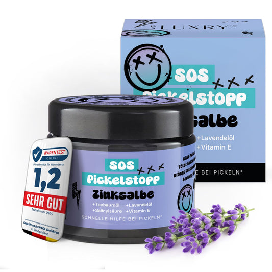 BS Luxry® SOS-Creme für Teenagerhaut – bei Pickeln im Gesicht, Rücken & Po – mit Teebaumöl & Salicylsäure – Anti-Mitesser – 50ml Zinksalbe für unreine Haut, Akne & Rosacea