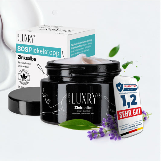 BS Luxry® Zinksalbe gegen Pickel & Akne – 50ml – mit Zinkoxid, Teebaumöl, Salicylsäure, Lavendel & Sheabutter – bei unreiner Haut, Mitessern- reduziert sichtbare Poren & Rosacea