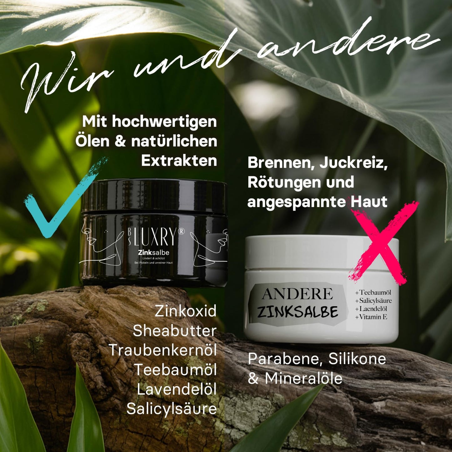 BS Luxry® Zinksalbe gegen Pickel & Akne – 50ml – mit Zinkoxid, Teebaumöl, Salicylsäure, Lavendel & Sheabutter – bei unreiner Haut, Mitessern- reduziert sichtbare Poren & Rosacea