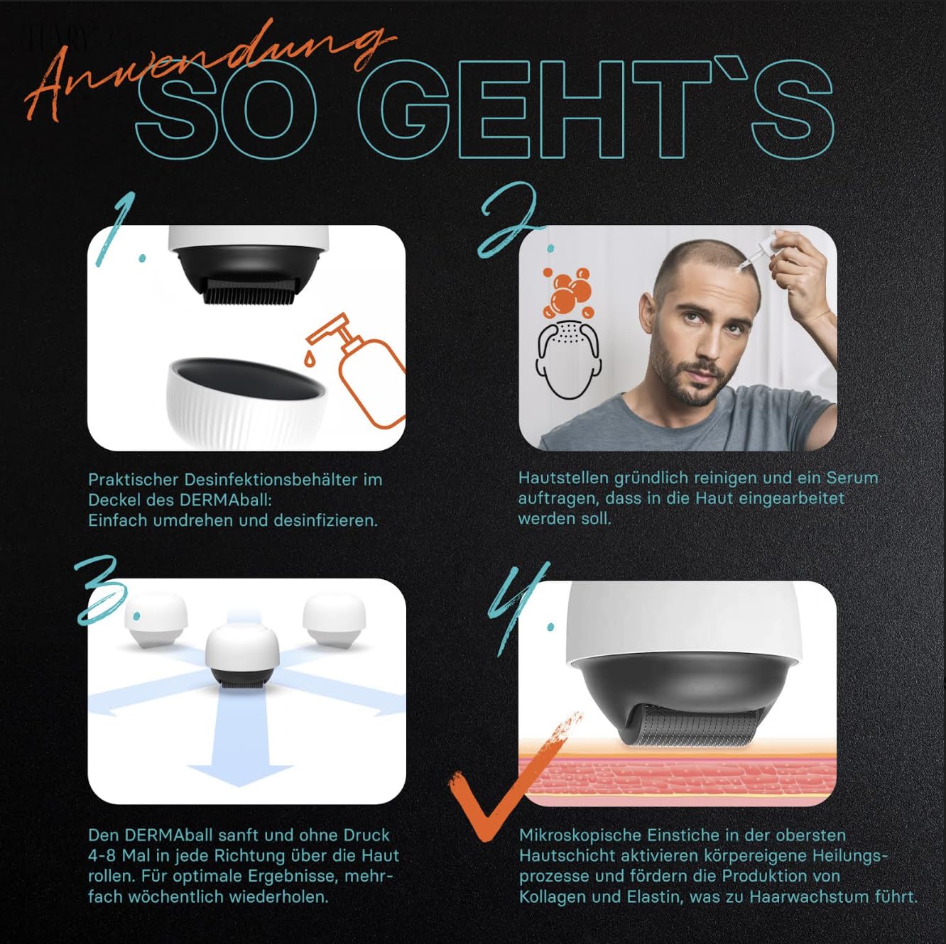 BS Luxry® Testsieger Dermaball– Professionelles Microneedling für Zuhause Hairroller mit 1200 Edelstahl-Mikronadeln – Bartroller für Bartwuchs, Haarwachstum & Gesicht – 0,5mm Needling