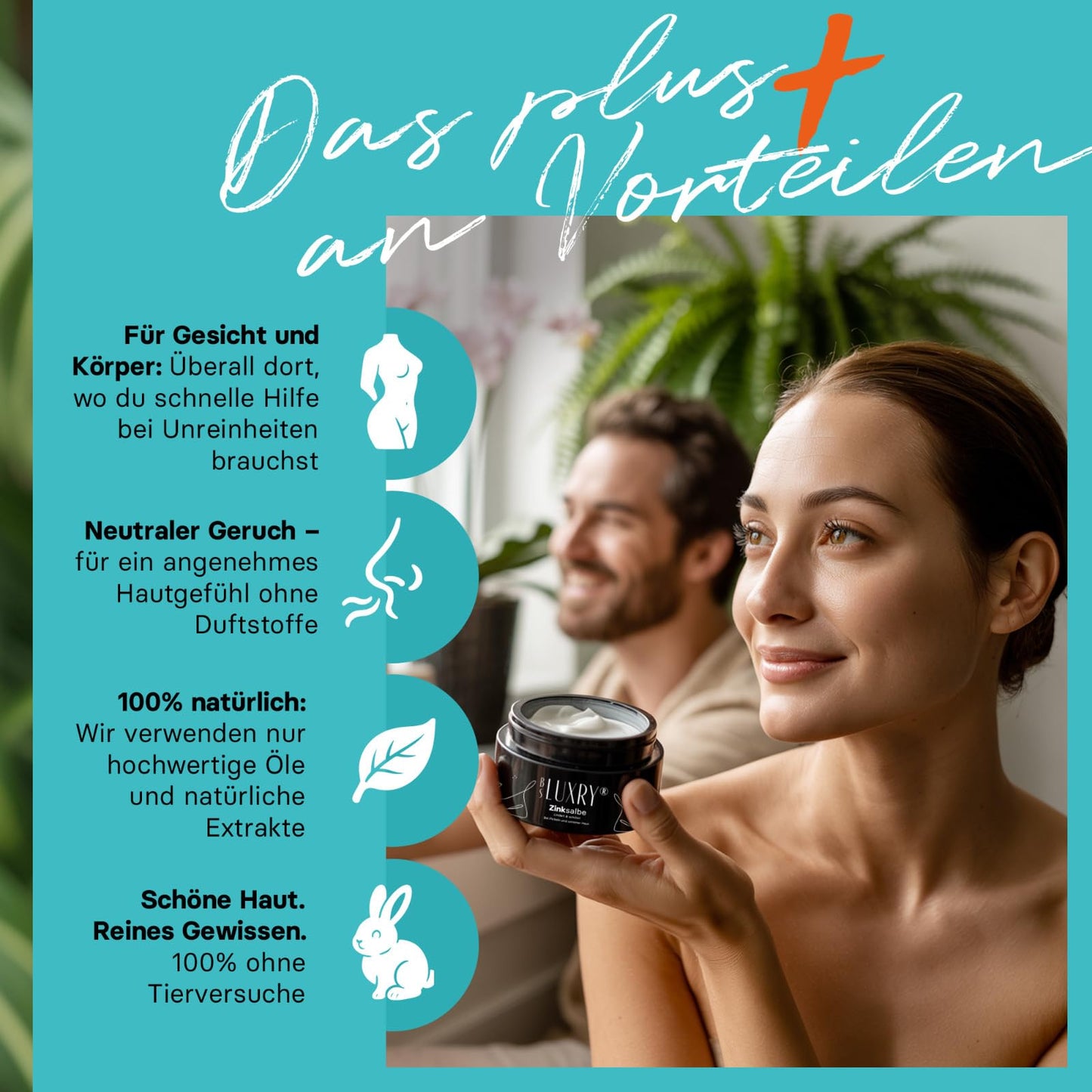 BS Luxry® Zinksalbe gegen Pickel & Akne – 50ml – mit Zinkoxid, Teebaumöl, Salicylsäure, Lavendel & Sheabutter – bei unreiner Haut, Mitessern- reduziert sichtbare Poren & Rosacea