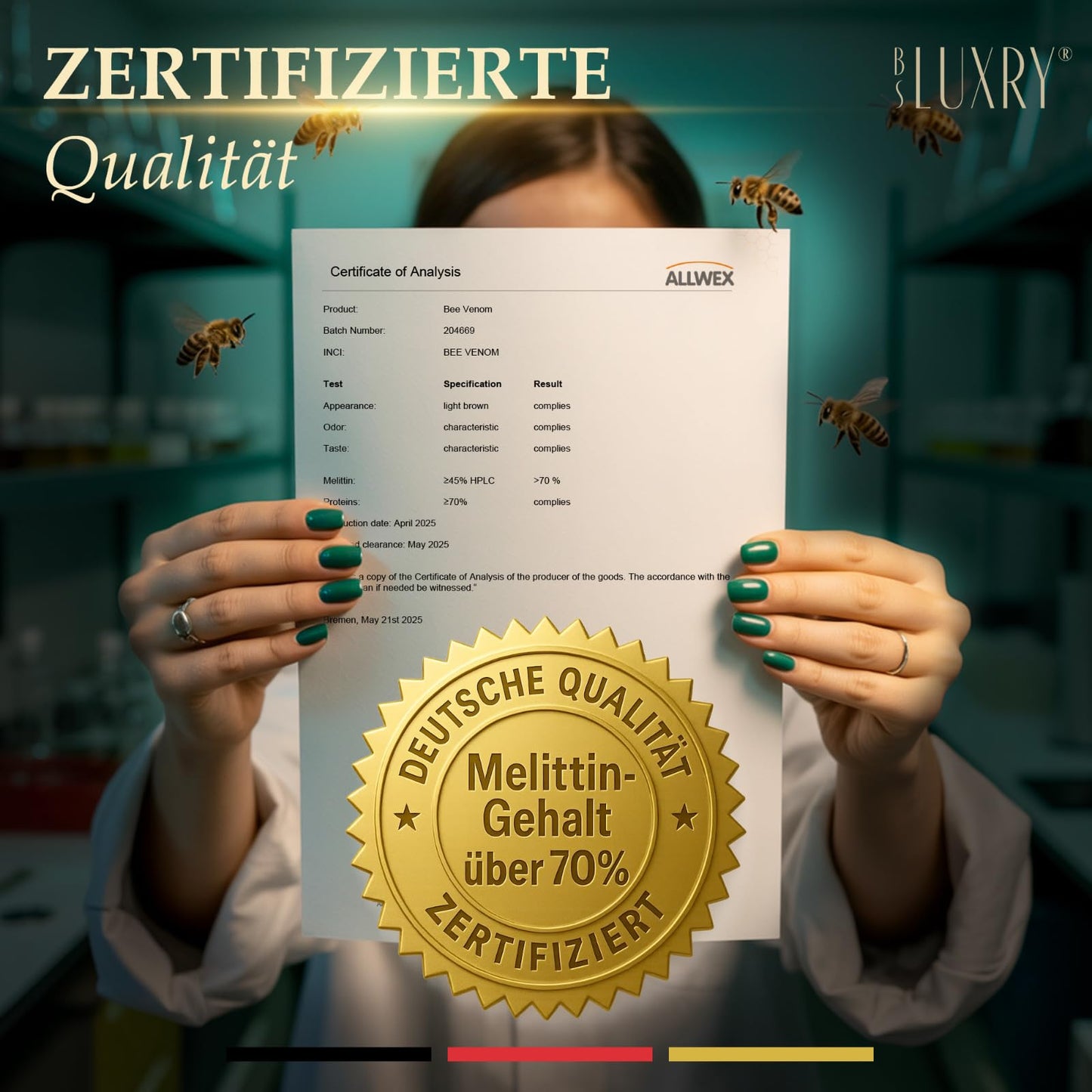 BS Luxry® Bienengift & Senna Anti-Falten Creme – 50 ml mit 1000 Bienenstichen – Hyaluron Booster & Bakuchiol – Luxuspflege für straffere Haut, Faltenreduzierung & empfindliche Haut