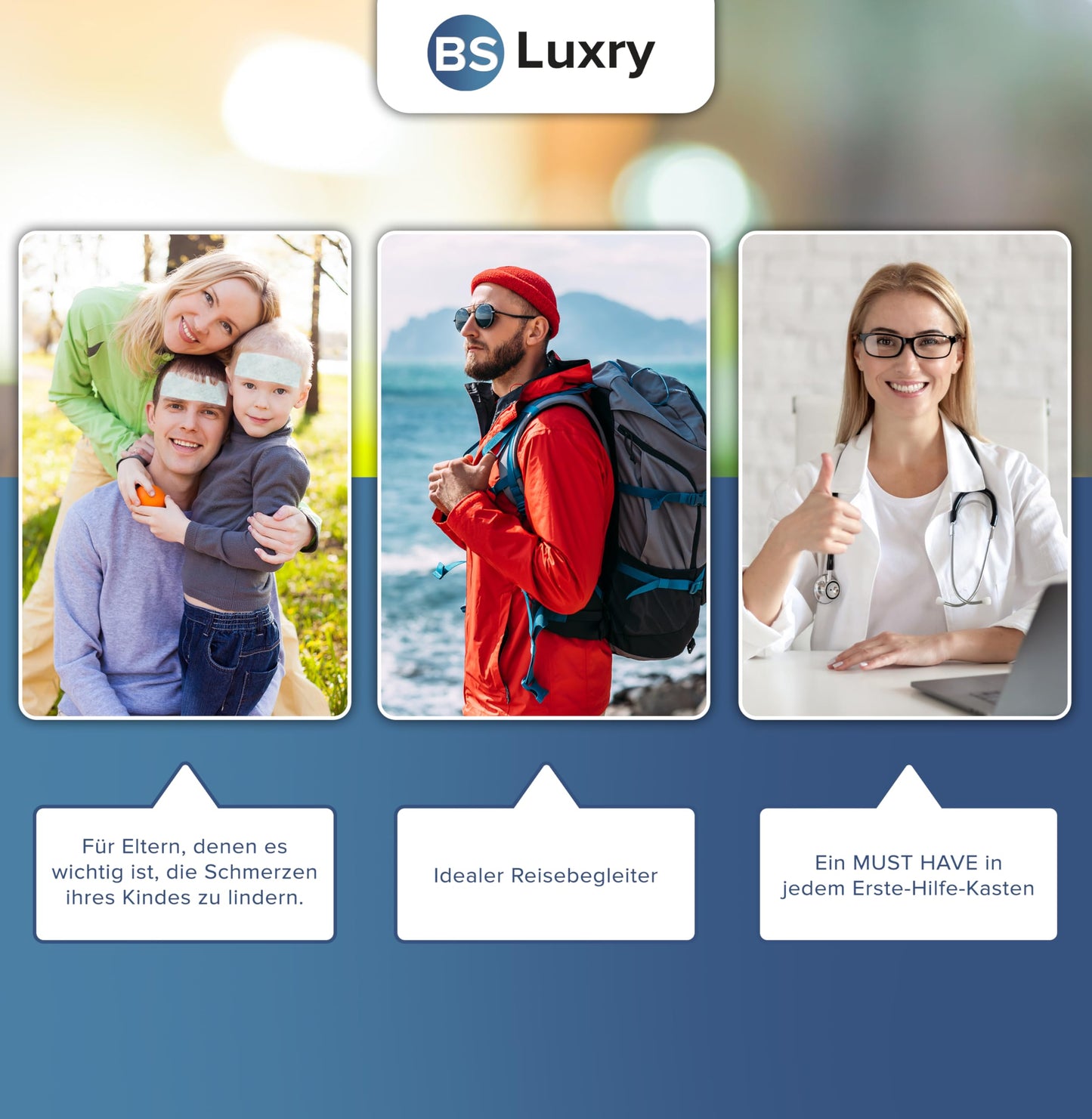 BS Luxry® 20x Kühlpflaster - bei Fieberbeschwerden und Migräne - Kühlpack bei Muskel u. Gelenkschmerzen - Kühlpads für Kinder ab 1 Jahr