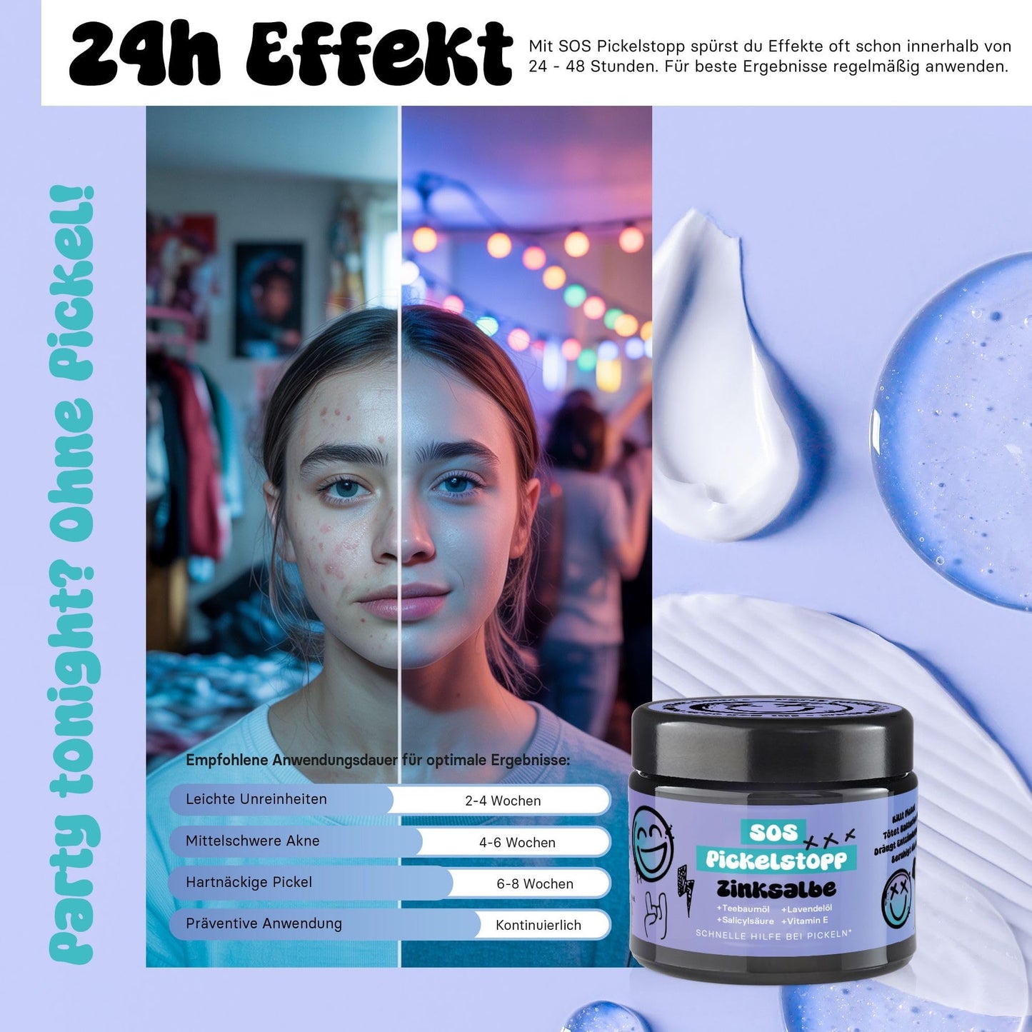 BS Luxry® SOS-Creme für Teenagerhaut – bei Pickeln im Gesicht, Rücken & Po – mit Teebaumöl & Salicylsäure – Anti-Mitesser – 50ml Zinksalbe für unreine Haut, Akne & Rosacea