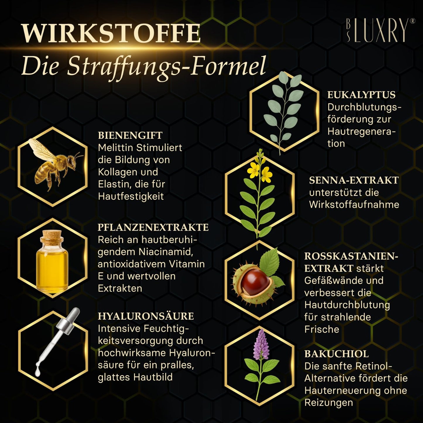 BS Luxry® Bienengift & Senna Creme 100 ml – Bienengiftsalbe gegen Besenreiser, Cellulite, Arthrose & Krampfadern – Pflege für empfindliche Haut & Bindegewebe – 300 Bienenstiche Wirkstoffkomplex