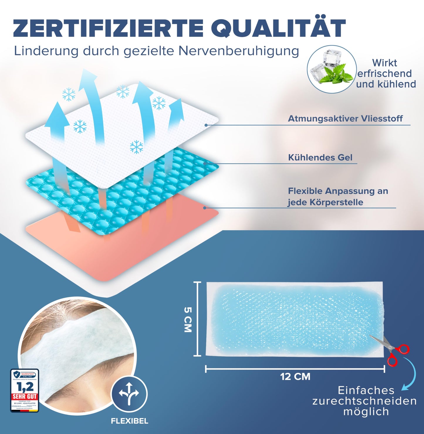 BS Luxry® 20x Kühlpflaster - bei Fieberbeschwerden und Migräne - Kühlpack bei Muskel u. Gelenkschmerzen - Kühlpads für Kinder ab 1 Jahr