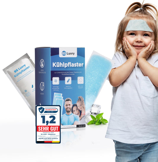 BS Luxry® 20x Kühlpflaster - bei Fieberbeschwerden und Migräne - Kühlpack bei Muskel u. Gelenkschmerzen - Kühlpads für Kinder ab 1 Jahr