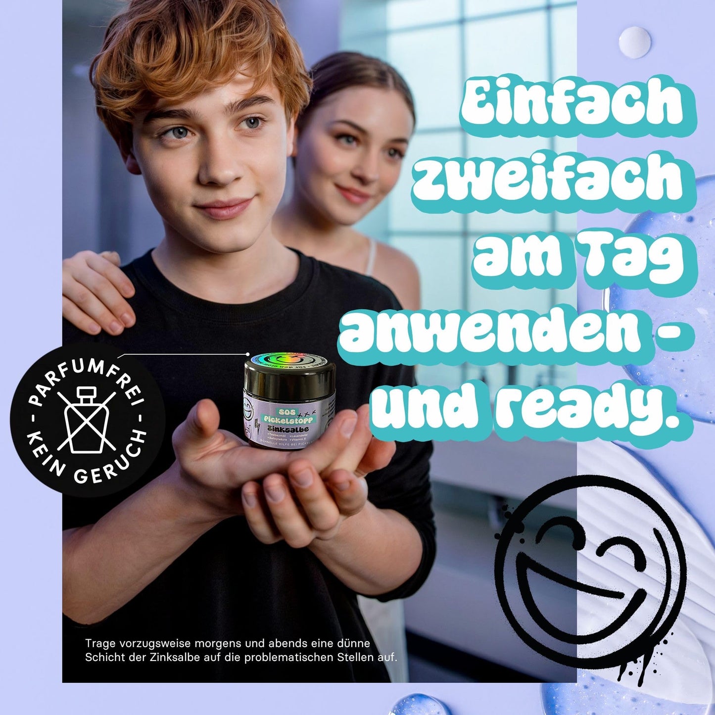 BS Luxry® SOS-Creme für Teenagerhaut – bei Pickeln im Gesicht, Rücken & Po – mit Teebaumöl & Salicylsäure – Anti-Mitesser – 50ml Zinksalbe für unreine Haut, Akne & Rosacea