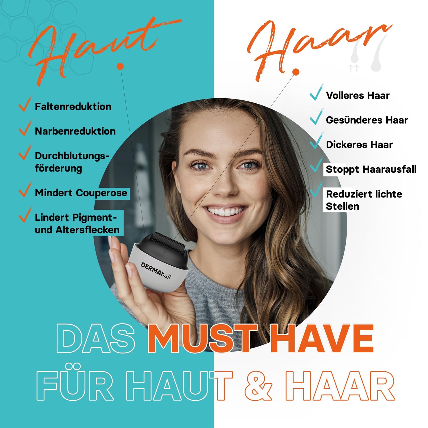 BS Luxry® Testsieger Dermaball– Professionelles Microneedling für Zuhause Hairroller mit 1200 Edelstahl-Mikronadeln – Bartroller für Bartwuchs, Haarwachstum & Gesicht – 0,5mm Needling