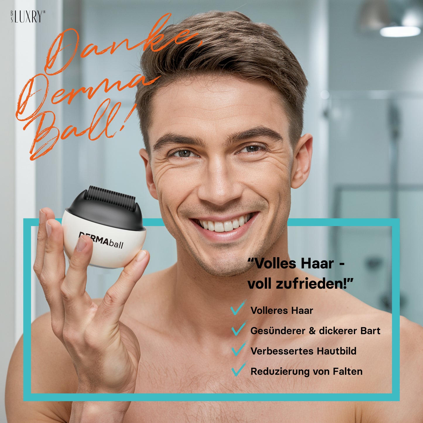 BS Luxry® Testsieger Dermaball– Professionelles Microneedling für Zuhause Hairroller mit 1200 Edelstahl-Mikronadeln – Bartroller für Bartwuchs, Haarwachstum & Gesicht – 0,5mm Needling