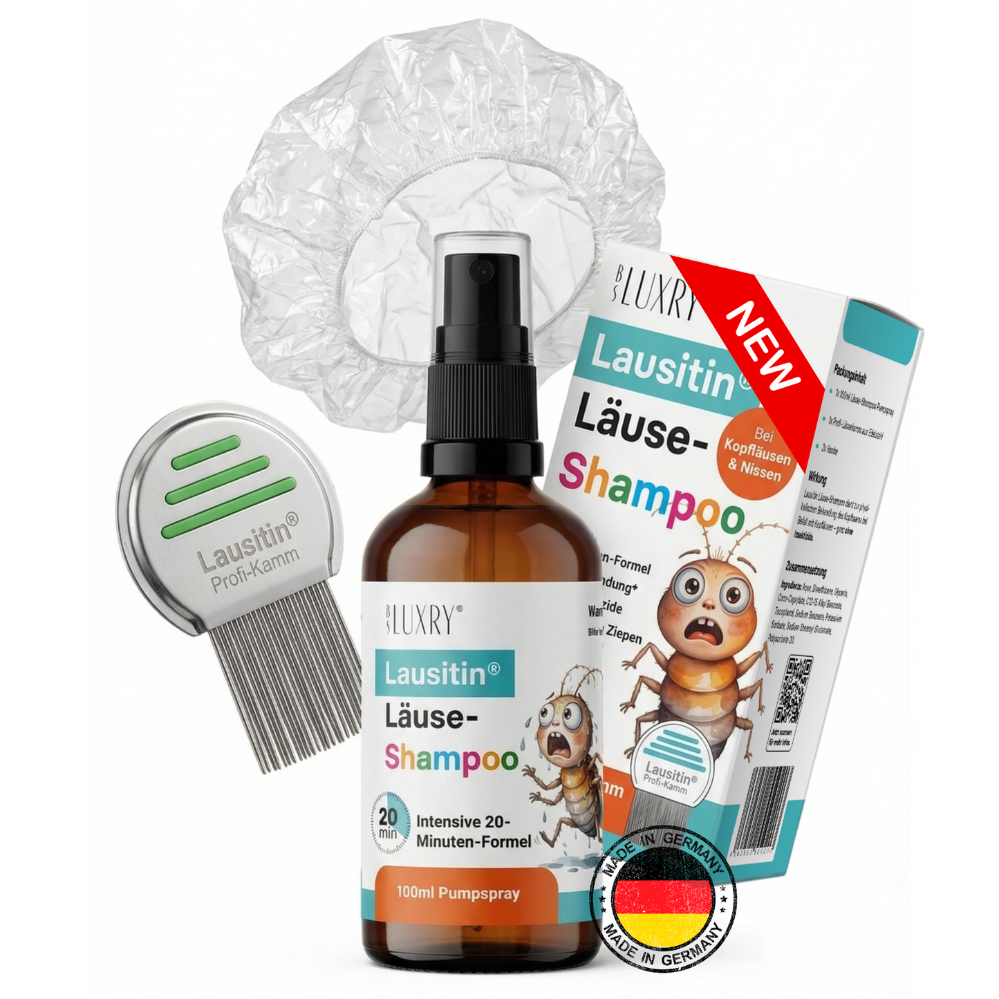 Läusetin® Läuseshampoo 100ml – gegen Kopfläuse & Nissen – mit Kopfhaube & Metallkamm Set – für Erwachsene & Kinder ab 3 Jahren – wirkt in 20 Minuten