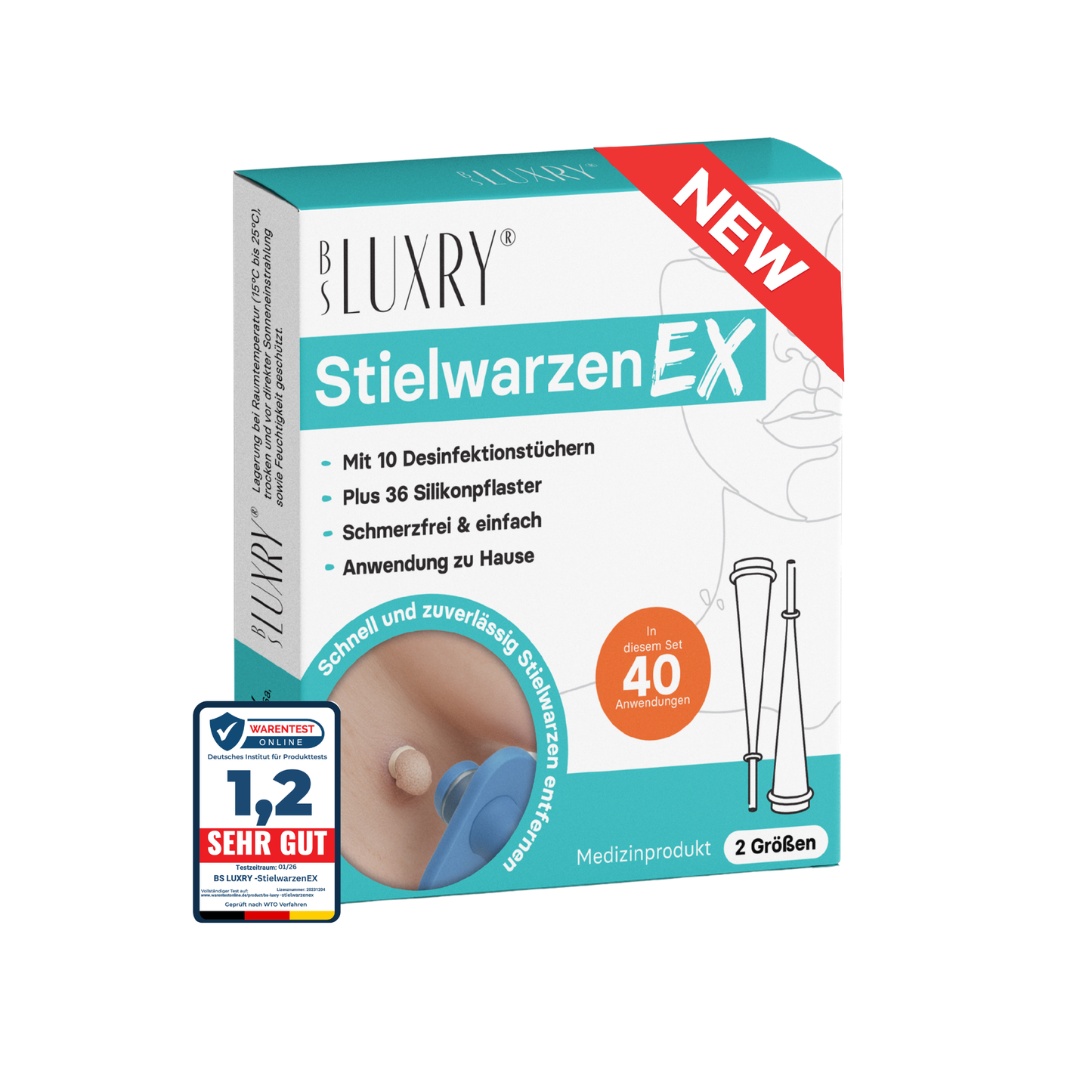 BS Luxry® StielwarzenEX – Stielwarzen & Hautanhängsel entfernen für Zuhause – Skin Tag Remover – Warentest-Sieger 1,2 – Sicher & Effektiv – Für Hals, Achseln, Rücken & Körper
