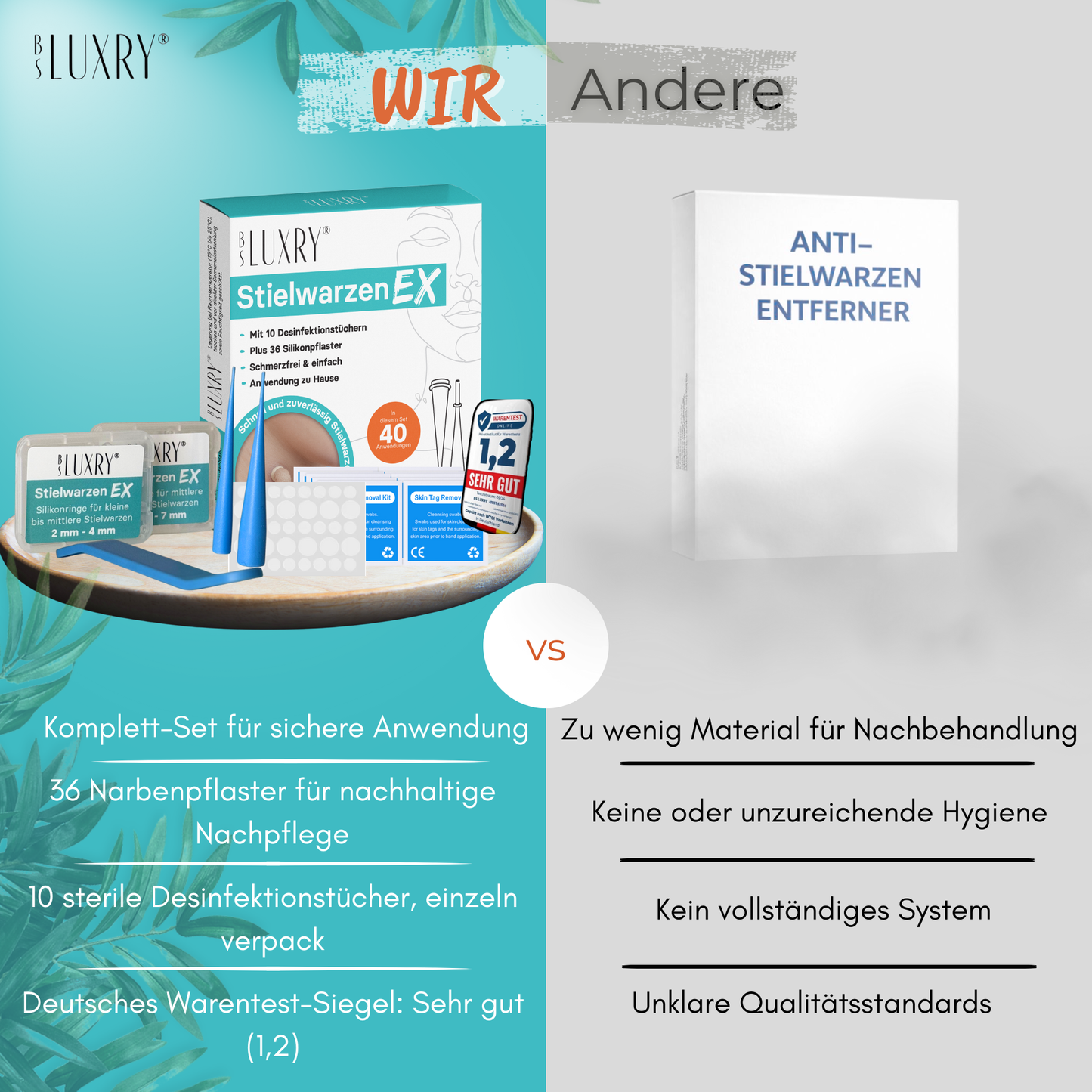 BS Luxry® StielwarzenEX – Stielwarzen & Hautanhängsel entfernen für Zuhause – Skin Tag Remover – Warentest-Sieger 1,2 – Sicher & Effektiv – Für Hals, Achseln, Rücken & Körper