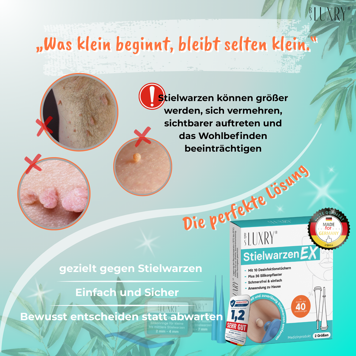 BS Luxry® StielwarzenEX – Stielwarzen & Hautanhängsel entfernen für Zuhause – Skin Tag Remover – Warentest-Sieger 1,2 – Sicher & Effektiv – Für Hals, Achseln, Rücken & Körper