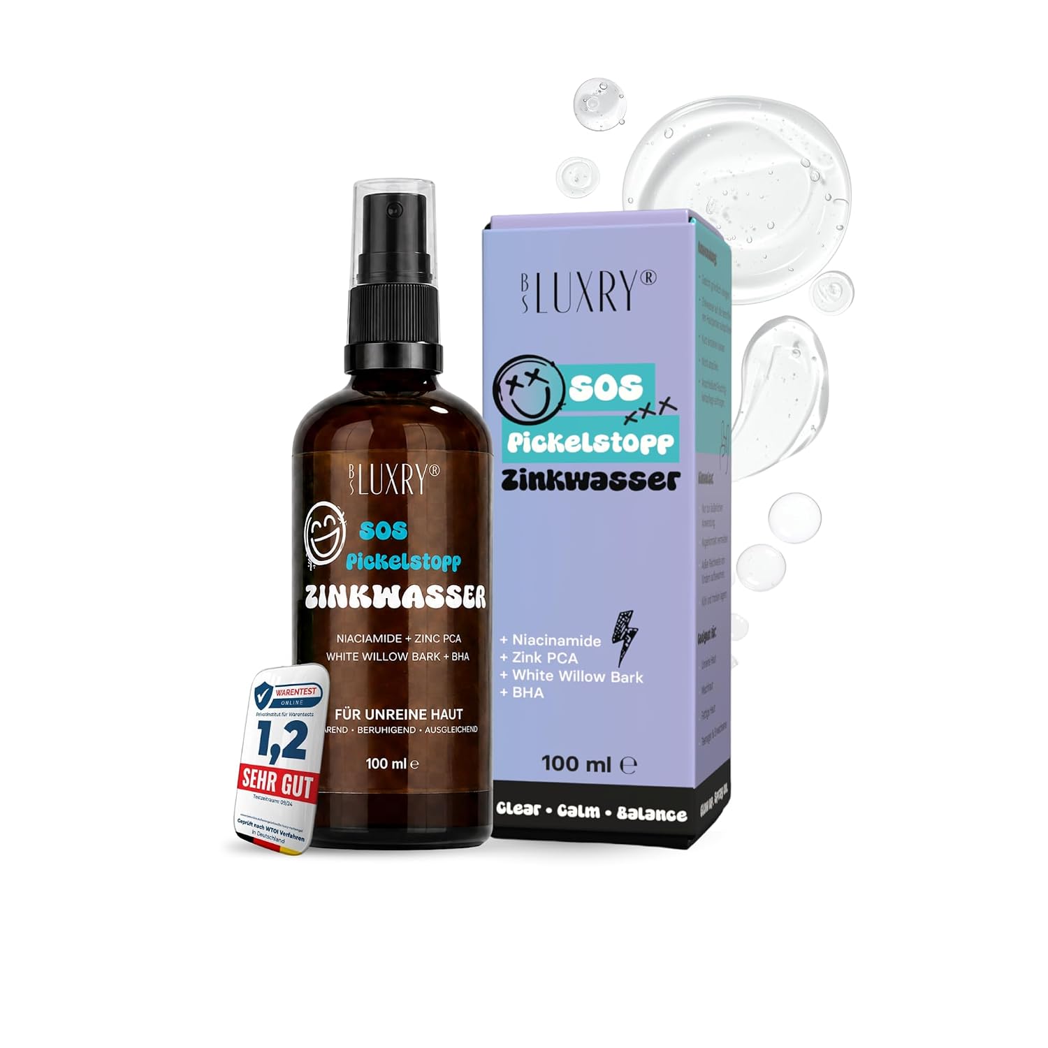 BS Luxry SOS Zinkwasser Spray 100 ml mit Verpackung