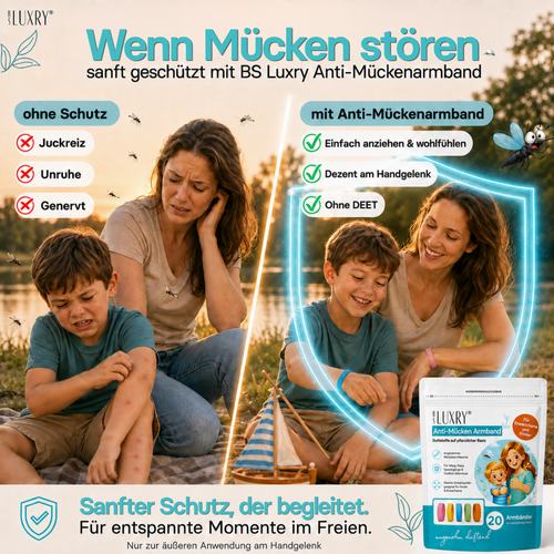 BS Luxry® Anti-Mückenarmbänder – 20 Stück | ab 3 Jahren | Fleece | DEET-frei